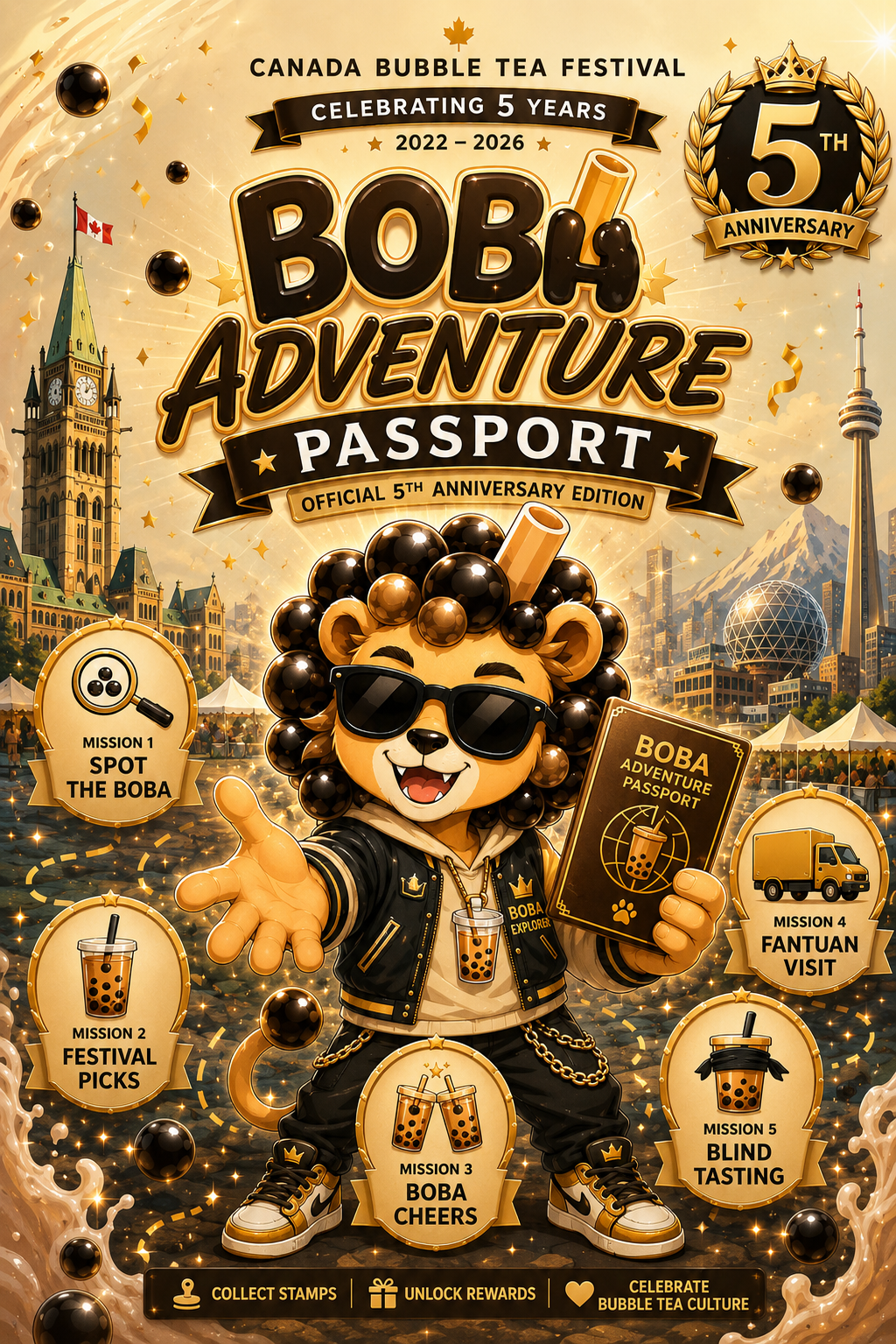 Boba Adventure Passport cover featuring Maestro the Boba Lion